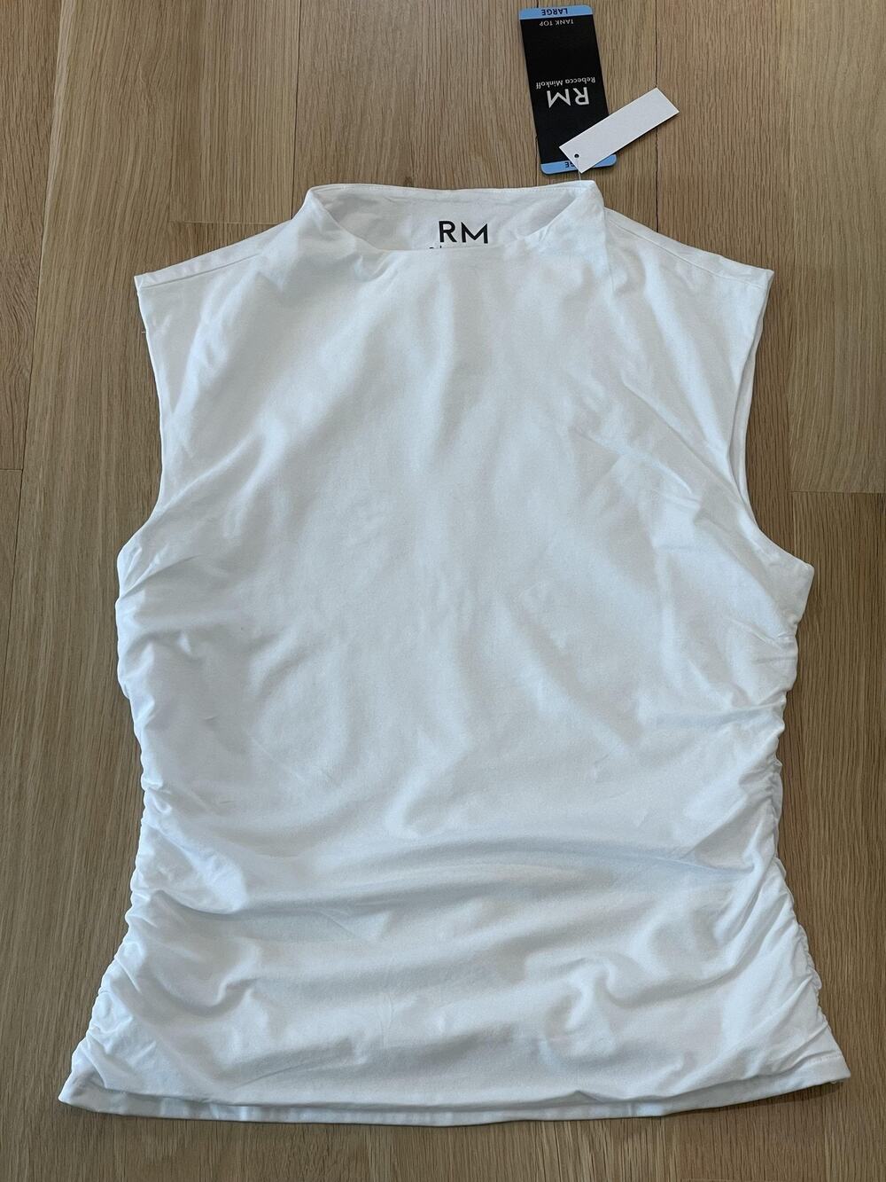 Rebecca Minkoff Tank Womens L White High Neck Slim Stretch Jersey Top Basic